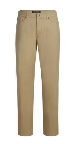Stretch Cotton Flat Front Pants Straight Legs in Khaki