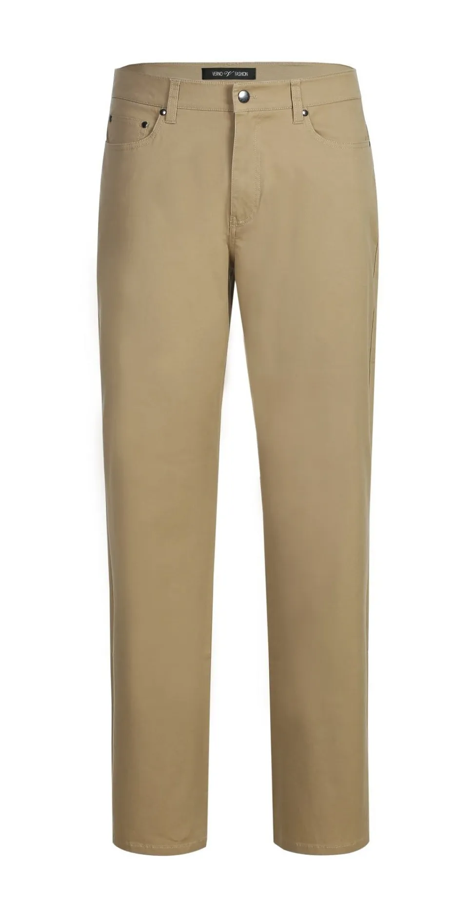 Stretch Cotton Flat Front Pants Straight Legs in Khaki