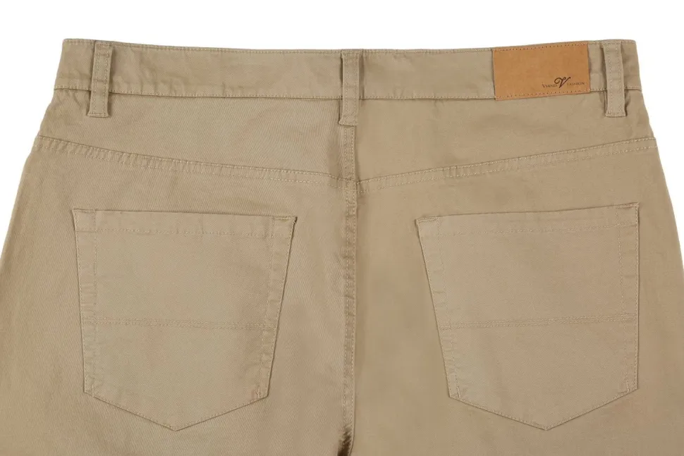 Stretch Cotton Flat Front Pants Straight Legs in Khaki