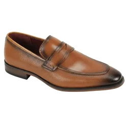 Tan Leather Moc-Toe Strap Penny Loafer