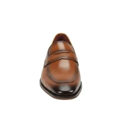 Tan Leather Moc-Toe Strap Penny Loafer