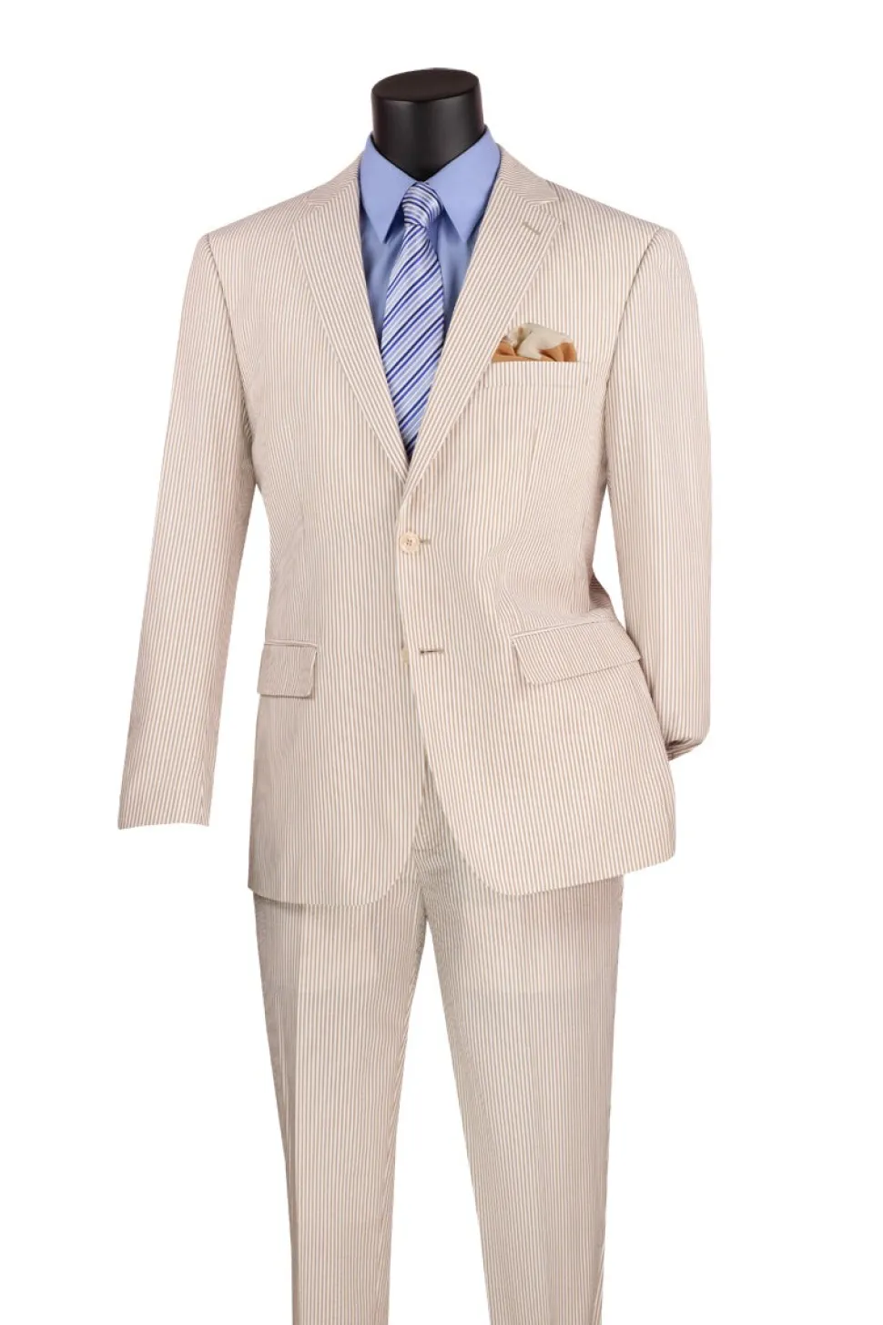 Tan Modern Fit Seersucker Suit With Adjustable Waistband Pants