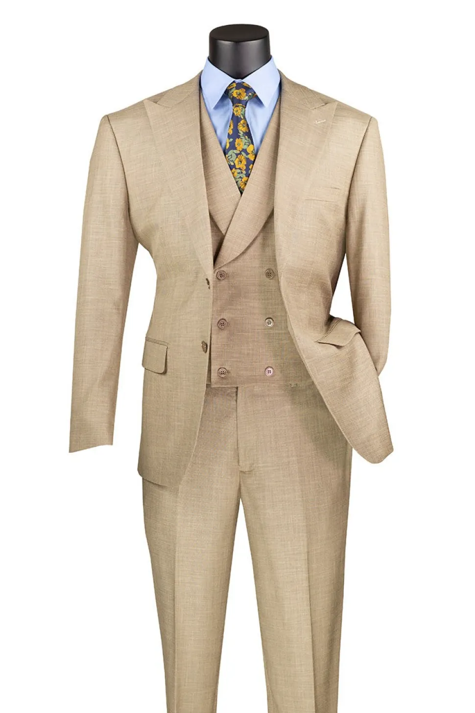 Taupe Modern Fit 3 Piece Suit with Vest and Adjustable Waistband Pants