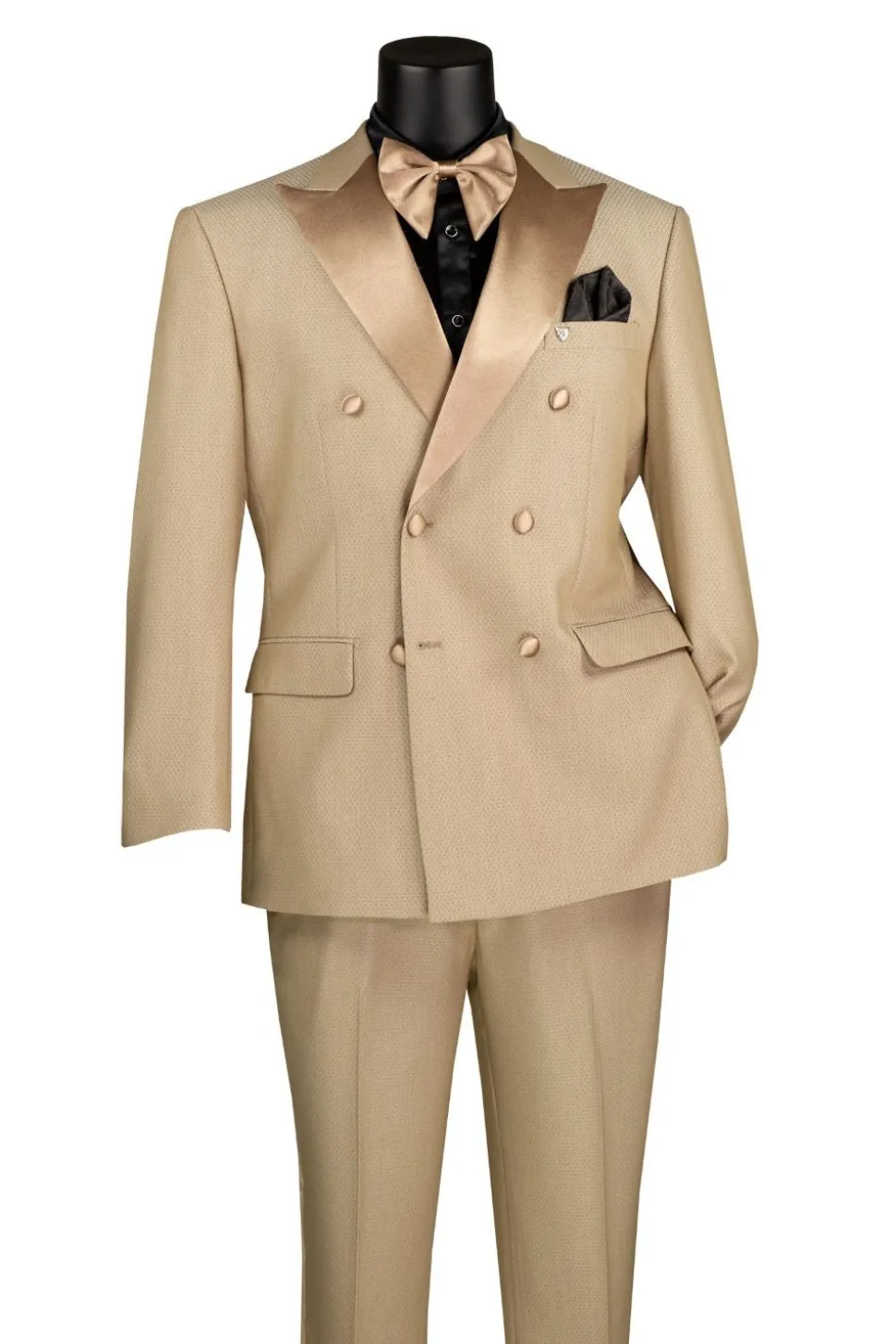 Textured Modern Fit Beige 2 Piece Double Breasted Tuxedo