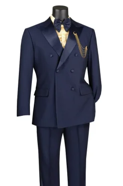 Textured Modern Fit Navy 2 Piece Double Breasted Tuxedo
