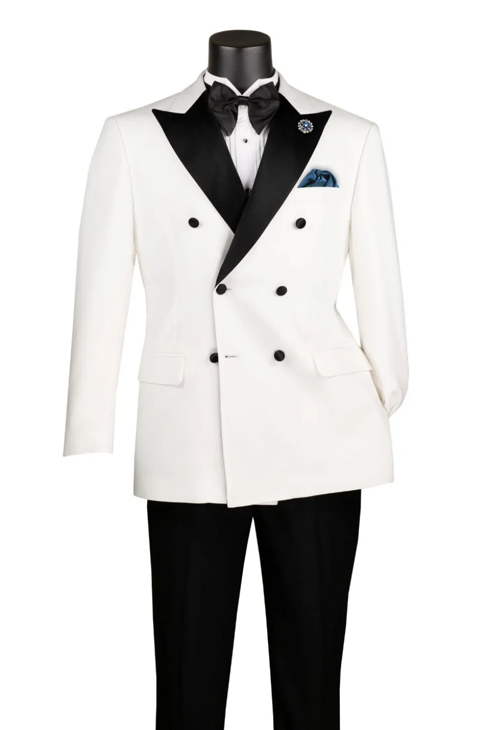 Textured Modern Fit White 2 Piece Double Breasted Tuxedo