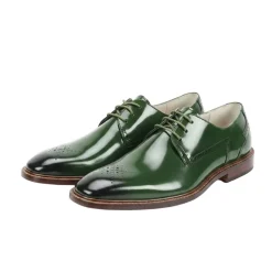 Toby Collection - Green Medallion Toe Lace-Up Dress Shoes