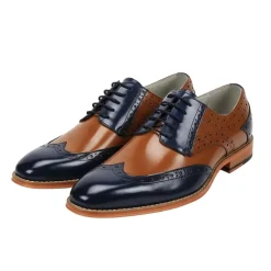 Troy Collection - Leather Wingtip Lace-up Dress Shoes - Navy/Tan