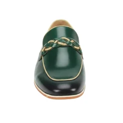 Tudor Collection - Green Leather Moc-Toe Woven Strap Dress Shoe