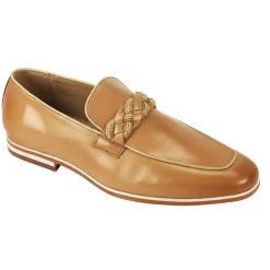 Tudor Collection - Latte Leather Moc-Toe Woven Strap Dress Shoe