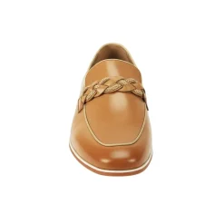 Tudor Collection - Latte Leather Moc-Toe Woven Strap Dress Shoe