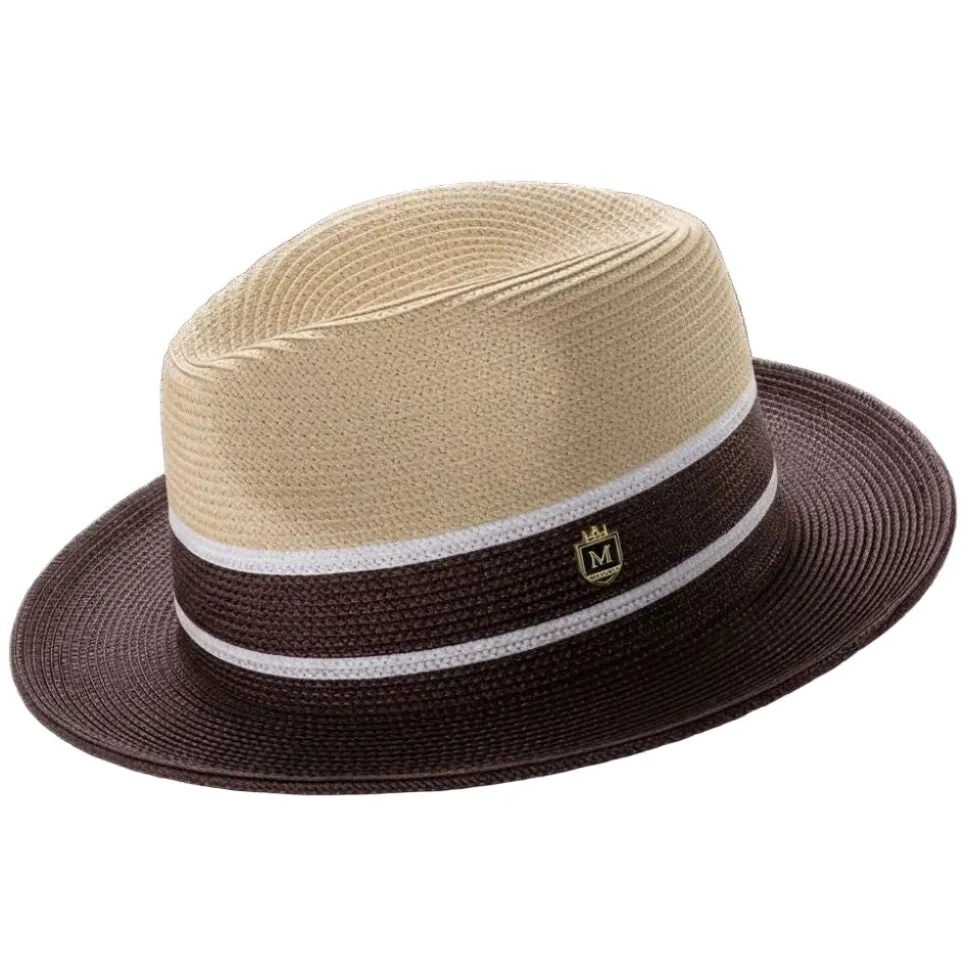 Two-Tone Braided Pinch Fedora With Ribbon - Beige/Brown