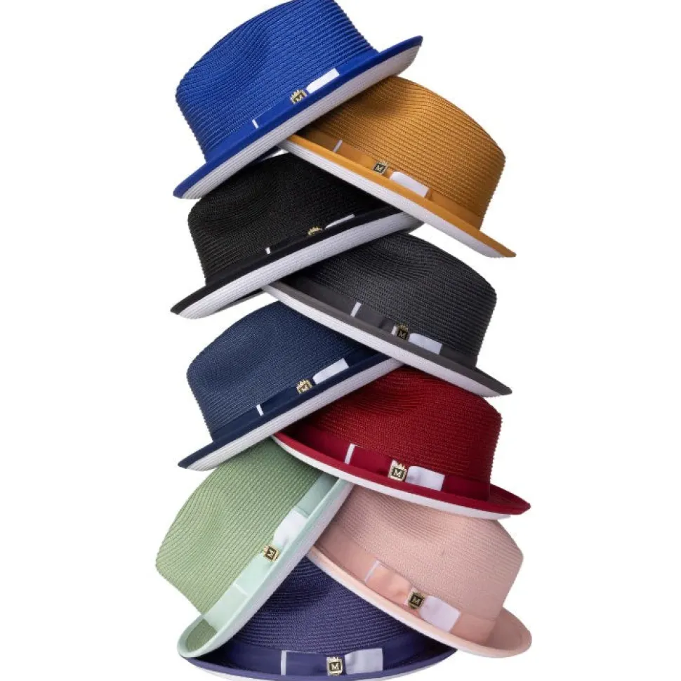 Two-Tone Ribbon Stingy Brim Pinch Braided Fedora - Red/White