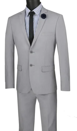 Ultra Slim Fit 2 Piece Suit Stretch Fabric in Solid Gray