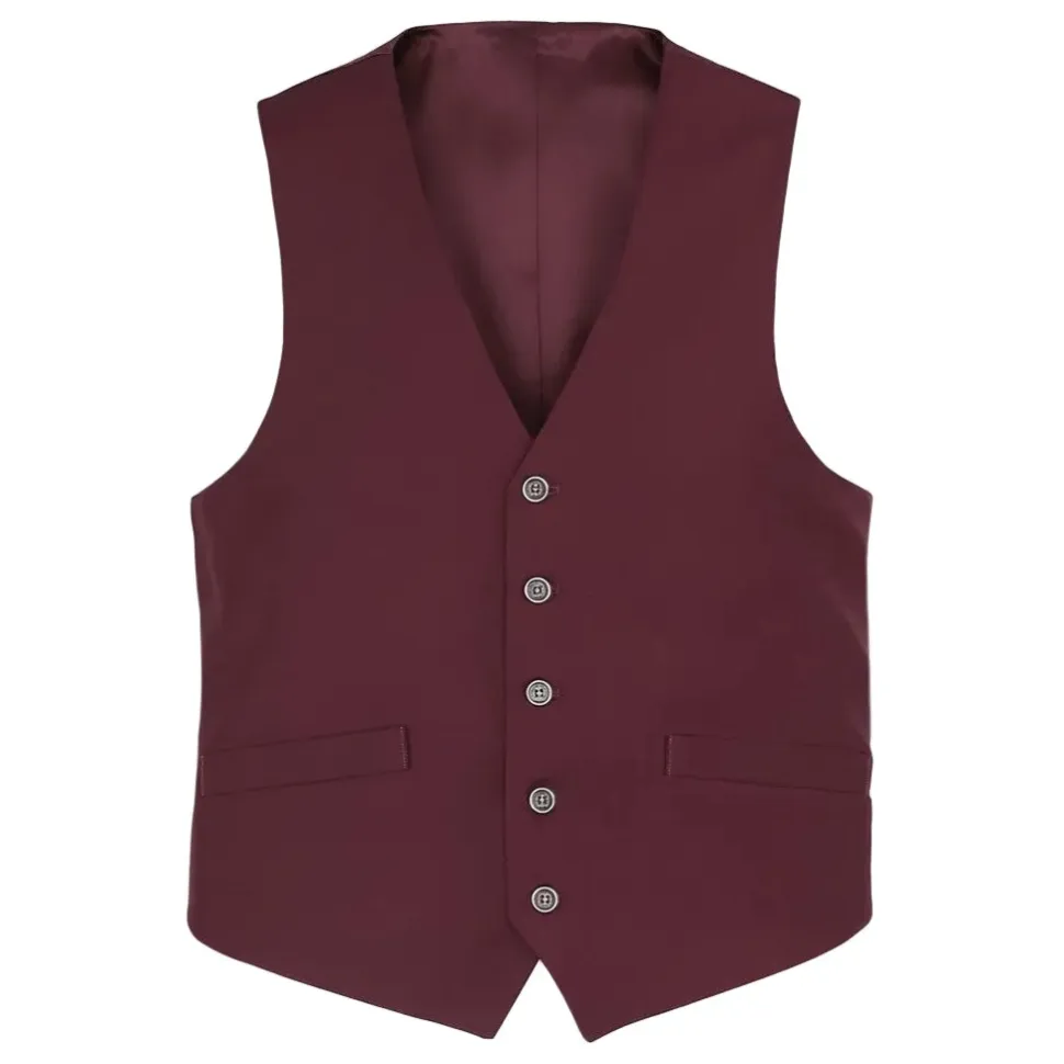 Vanderbilt Collection - Classic Dress Vest 5 Buttons Regular Fit In Burgundy