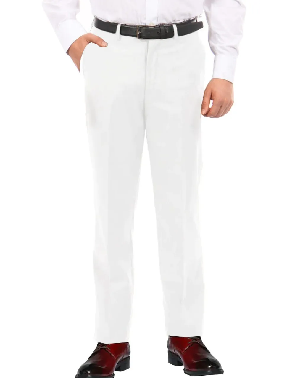 White Dress Pants Regular Leg Flat Front Pants Pre-Hemmed
