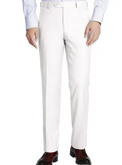 White Slim Fit Dress Pants Flat Front Pre-hemmed