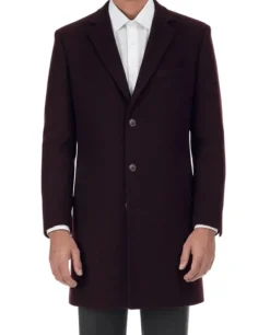 Wool Blend Burgundy Overcoat