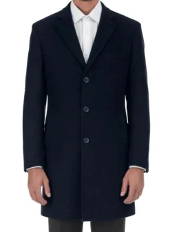 Wool Blend Navy Overcoat