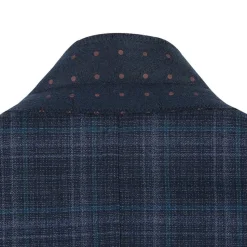 Wool Blend Regular Fit Stretch Checked Blazer in Navy