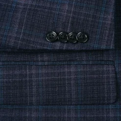 Wool Blend Regular Fit Stretch Checked Blazer in Navy