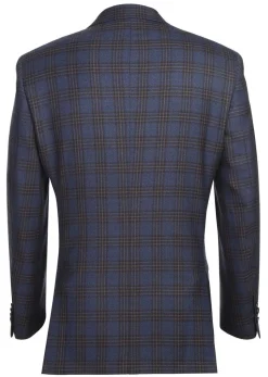 100% Wool Regular Fit 2 Button Sports Coat In Navy Plaid