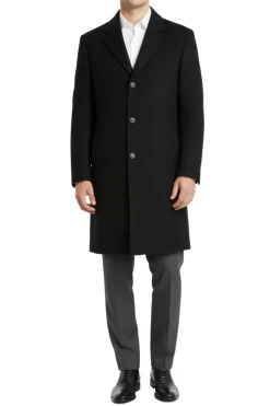 (3XL) Black 38" Wool Blend Long Overcoat