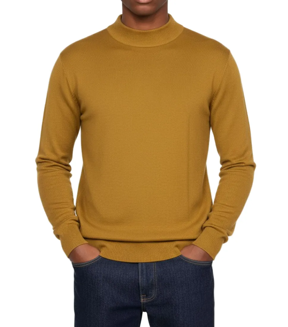 (2XL) Stacy Adams - Men’s Mock Knit Gold Sweater