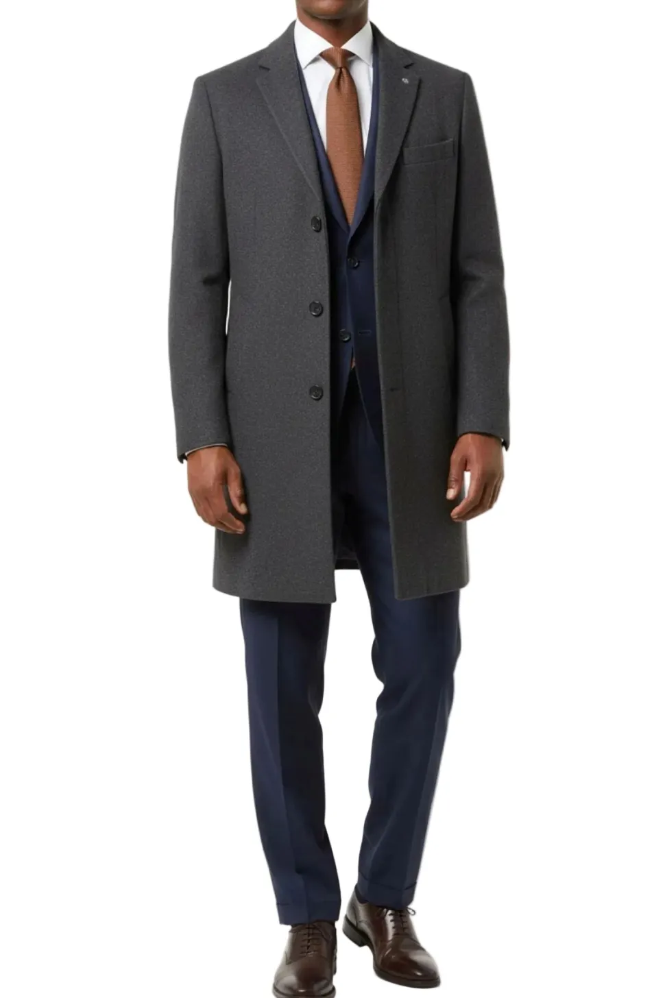 (XL, 4XL) Charcoal 38" Wool Blend Long Overcoat